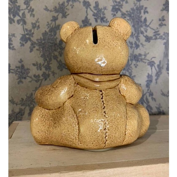 VTG Kiddie-Lites Teddy Bear Han Painted Ceramic Piggy Bank - Picture 3 of 7